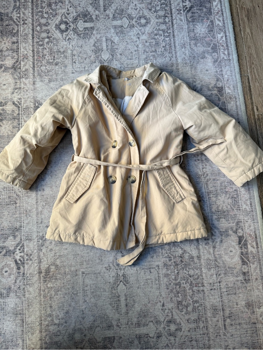 Zara Toddler Girls Beige Water Resistant Trench Belted Coat Size 2-3 Years